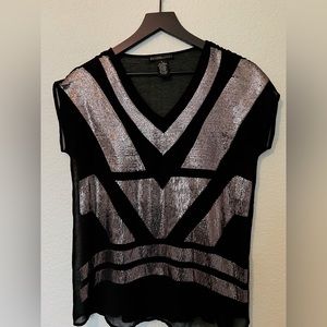 Black sheer top with silver sequin design